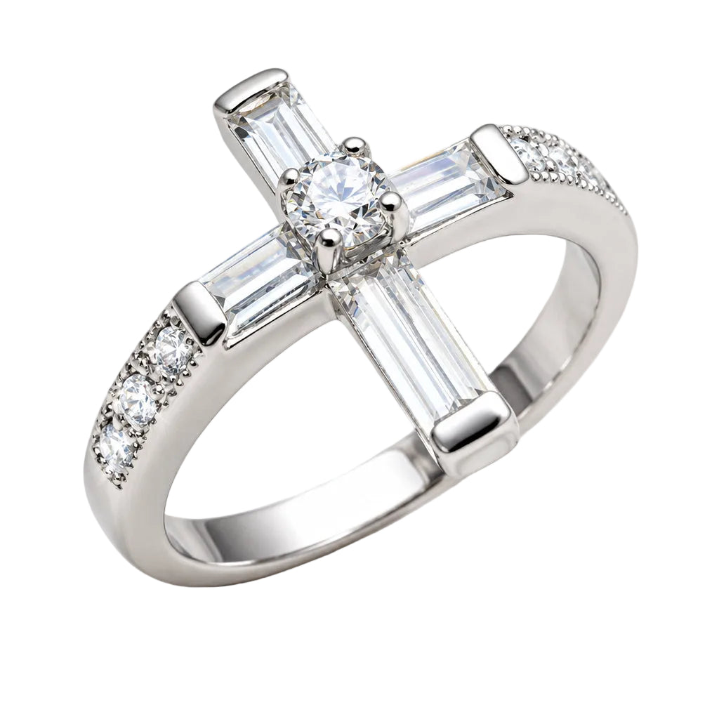 CZ Silver Cross Ring