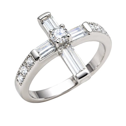 CZ Silver Cross Ring